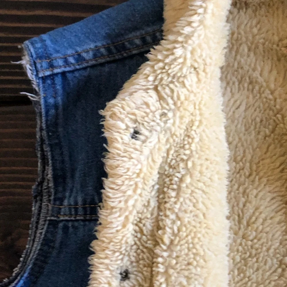 Levi's Blue Denim Sherpa-Lined Vest with Cream Collar